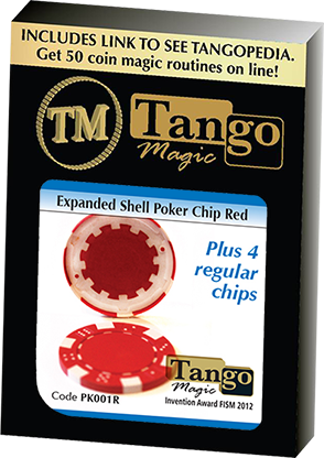 Expanded Shell Poker Chip Red plus 4 Regular Chips (PK001R) by Tango magic - Trick