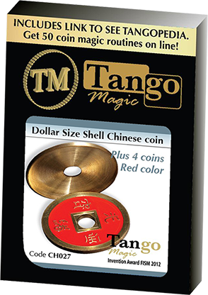 Dollar Size Shell Chinese Coin (Red) by Tango Magic (CH027)